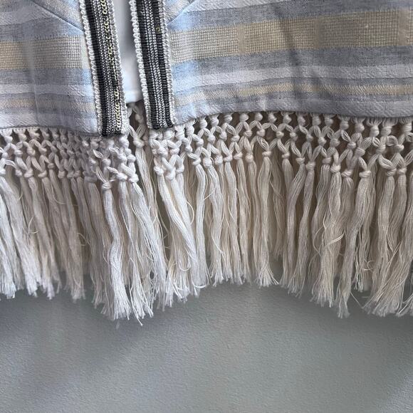 Women's Boho Fringe Open Front Esqualo Cream Gray Cardigan Jacket Size 10 Chic - Picture 6 of 8